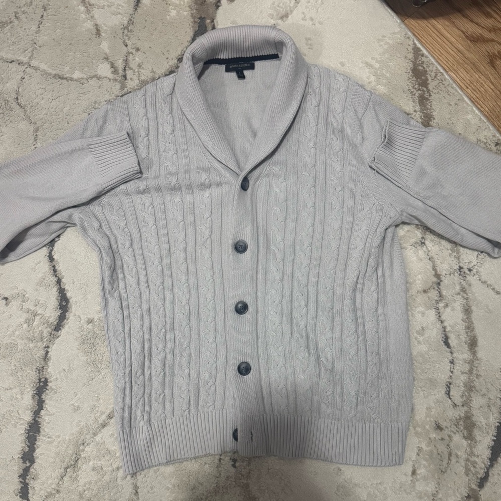 Banana Republic Light Gray Cable Knit Cardigan
